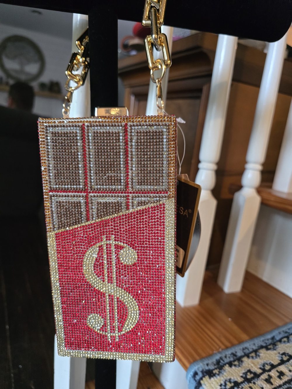 Gold & Red Crystal Dollar-Sign Evening Clutch
